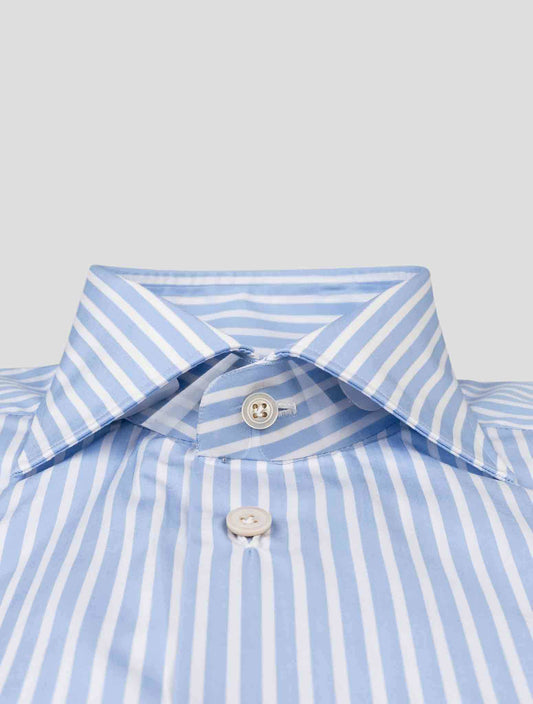 Kiton light blue and white cotton shirt with a classic collar, available in multiple sizes