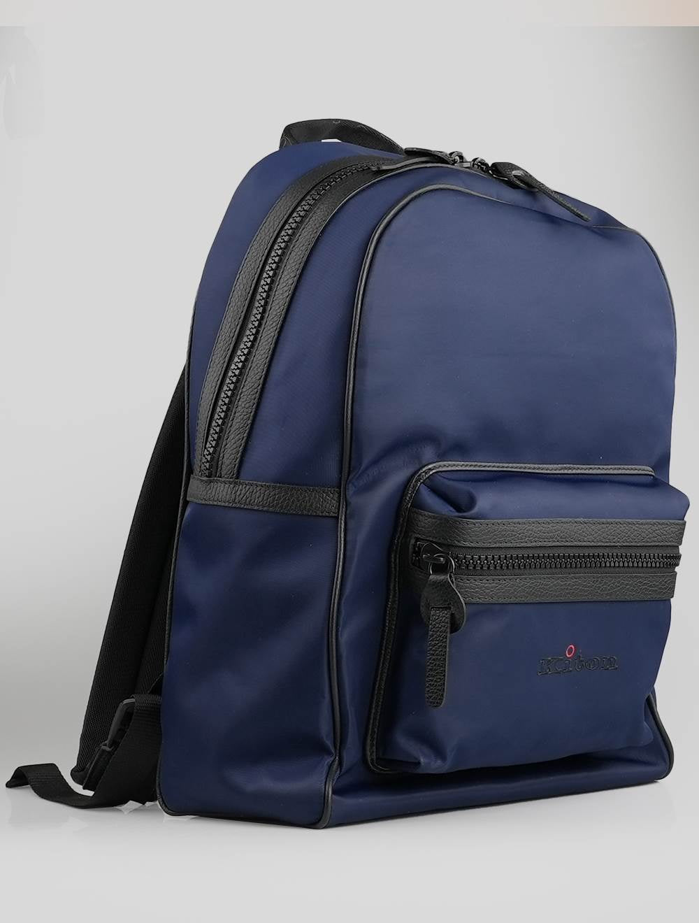 Kiton Blue Pa Cotton Leather Backpack