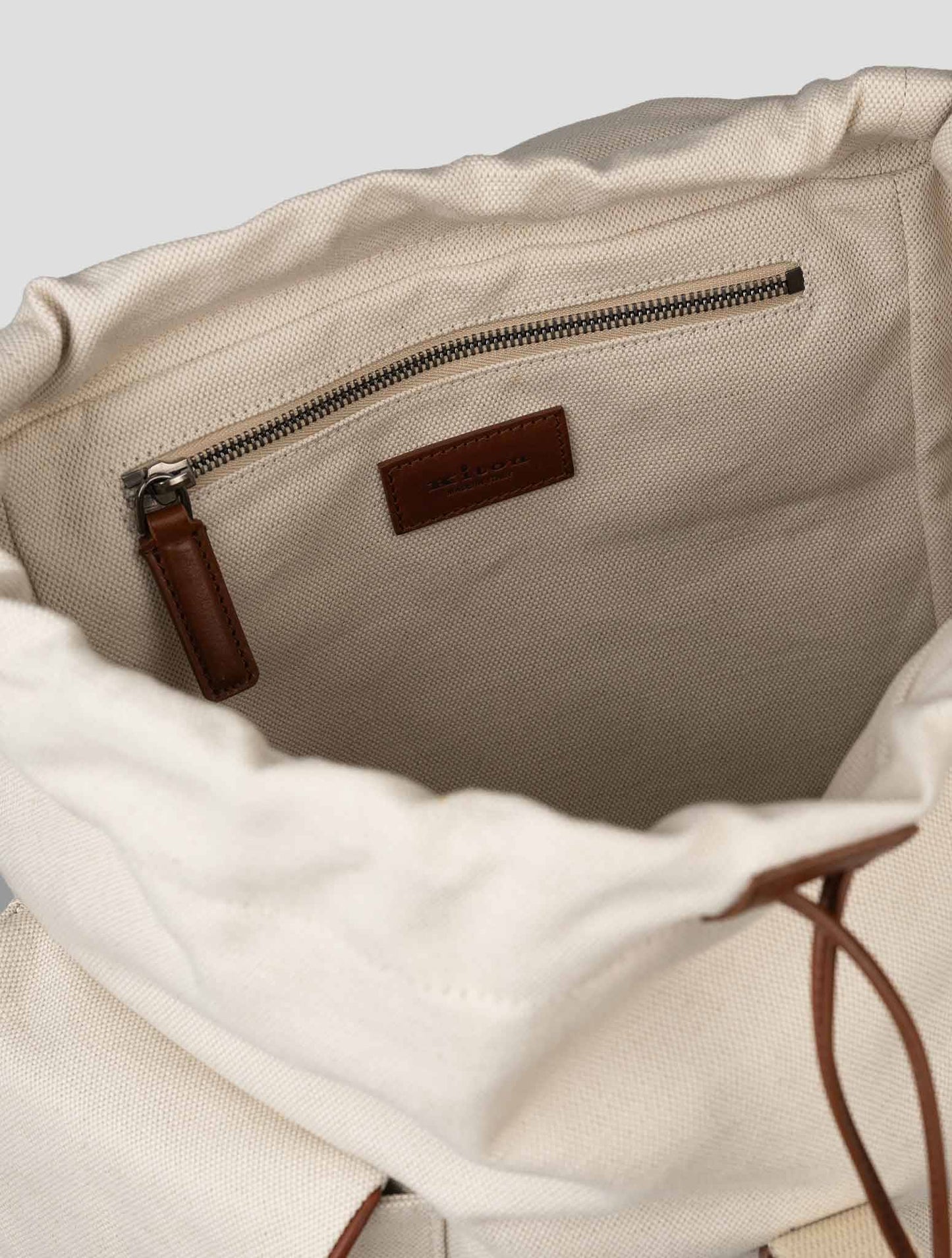 Kiton Beige Cotton Backpack - Italian Luxury Handmade Travel Bag