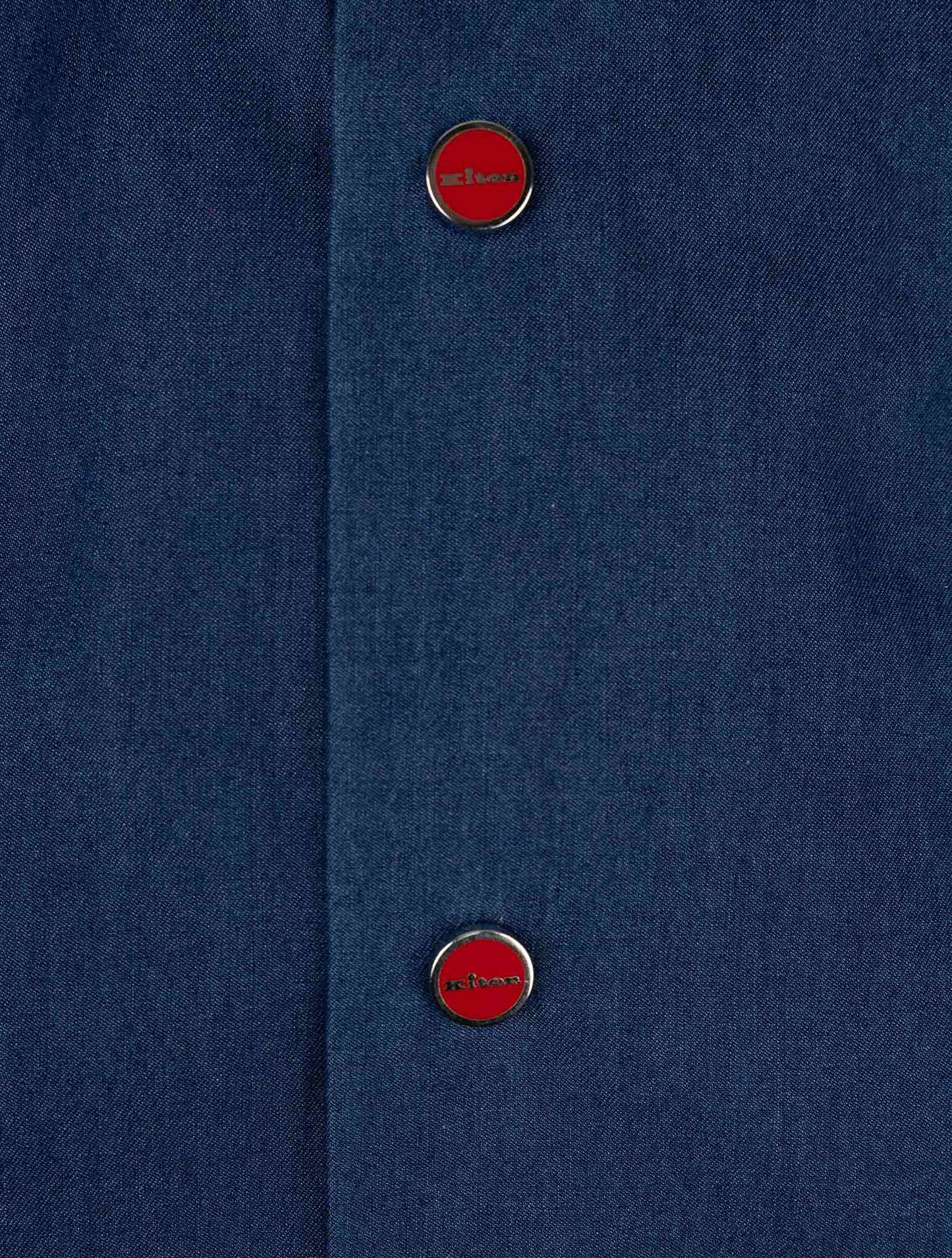 Kiton denim cotton shirt in blue with classic collar and button-down front, available in multiple sizes.