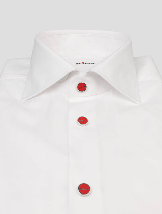 Kiton white cotton dress shirt with button-down collar, available in multiple sizes