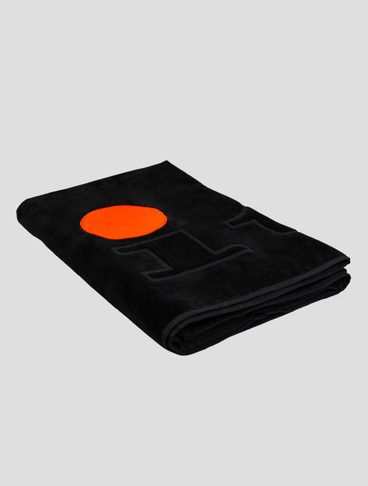 Kiton black cotton beach towel 100x200cm with red dot design, perfect for beach essentials.