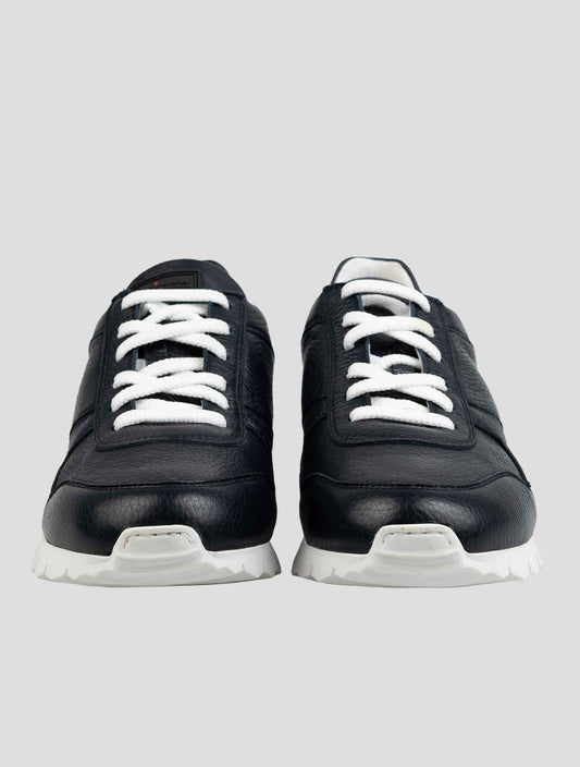 Kiton Dark Blue Leather Deer Sneakers