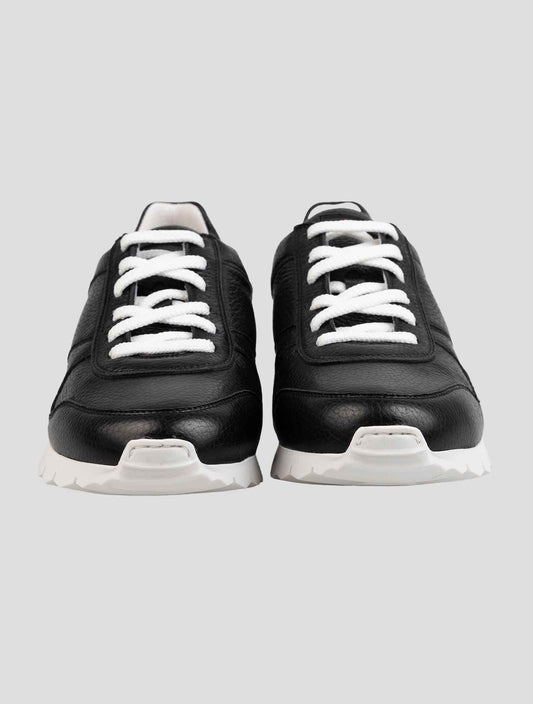 Kiton Black Leather Deer Sneakers