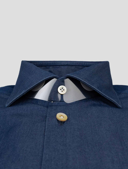 Kiton blue cotton shirt with elegant design, available in sizes 15, 15.5, and 15.75