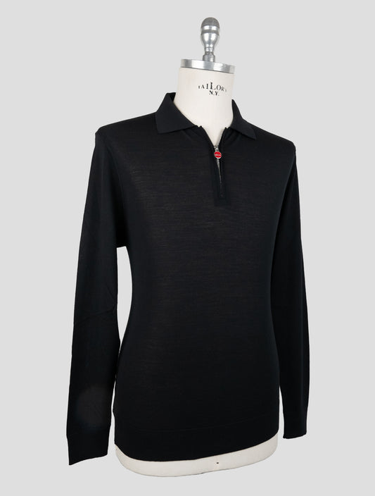 Kiton Black Wool 14 Micron Sweater Polo