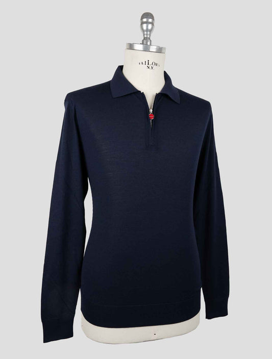 Kiton Blue Wool 14 Micron Sweater Polo