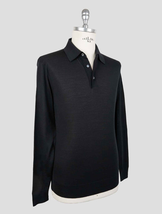 Kiton Black Wool 14 Micron Sweater Polo