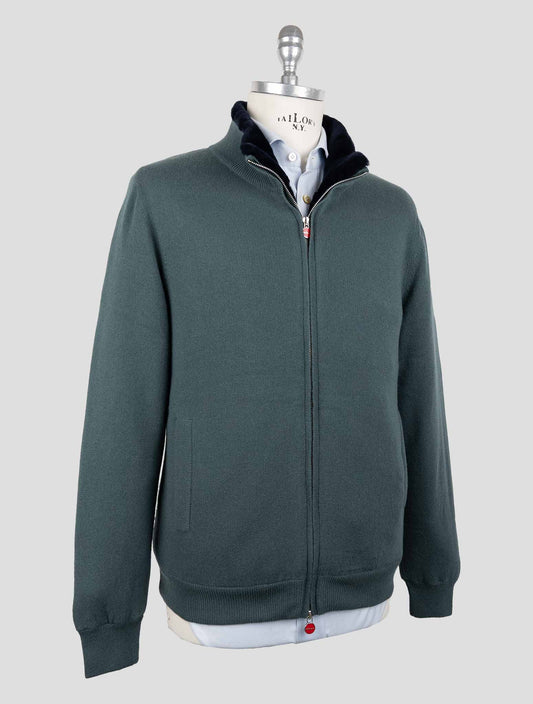 Kiton Green Cashmere Sheepskin Fur Coat