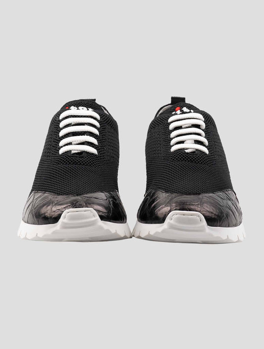 Kiton Black Cotton Ea Leather Crocodile Sneakers