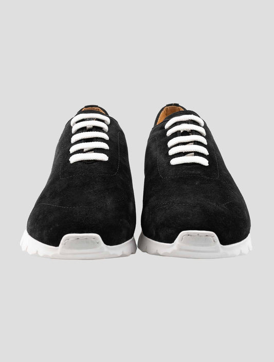 Kiton Black Leather Suede Sheepskin Fur Sneakers