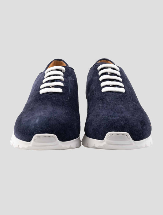 Kiton Blue Leather Suede Sheepskin Fur Sneakers