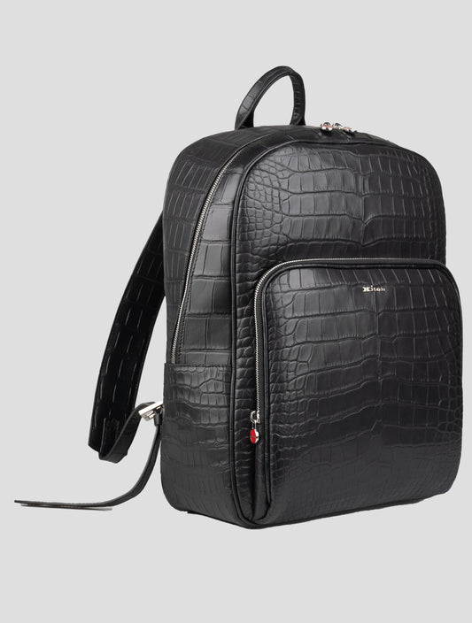 Kiton Black Leather Crocodile Backpack