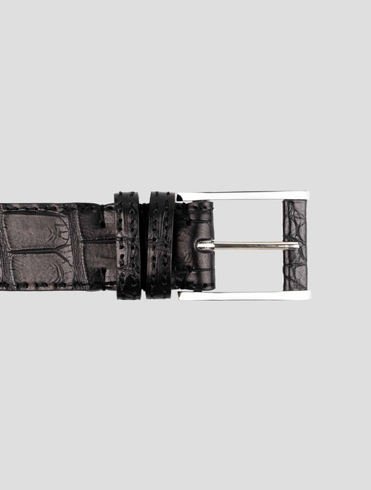 Kiton Black Leather Crocodile Belt