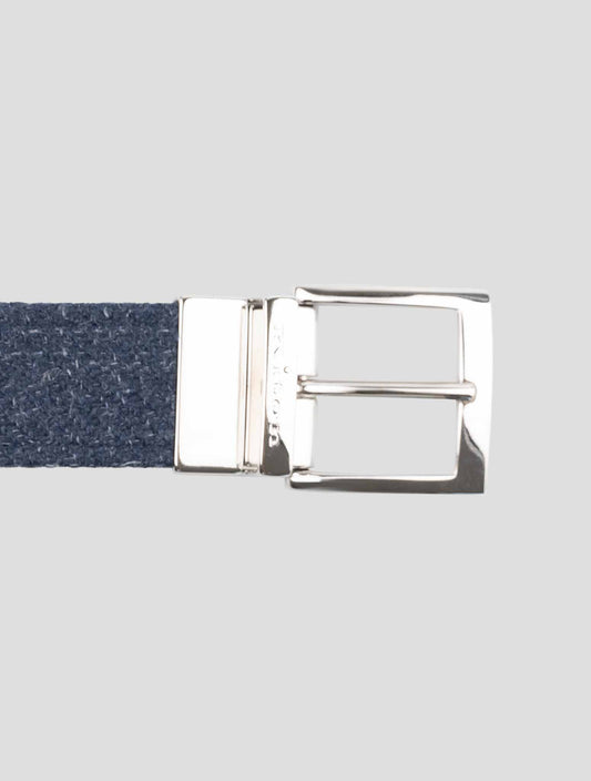 Kiton Blue Leather Cashmere Virgin Wool Silk Linen Belt