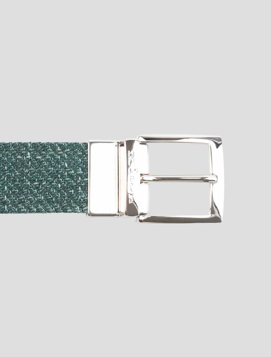 Kiton Green Brown Leather Cashmere Virgin Wool Silk Linen Belt