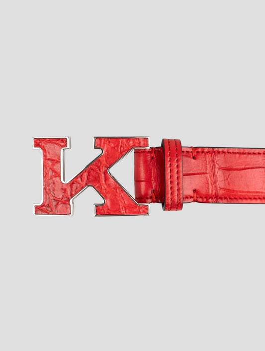 Kiton Red Leather Crocodile Belt