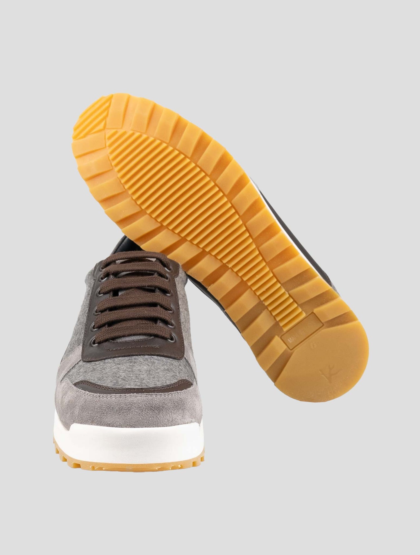 Isaia Brown Gray Cashmere Leather Sneakers