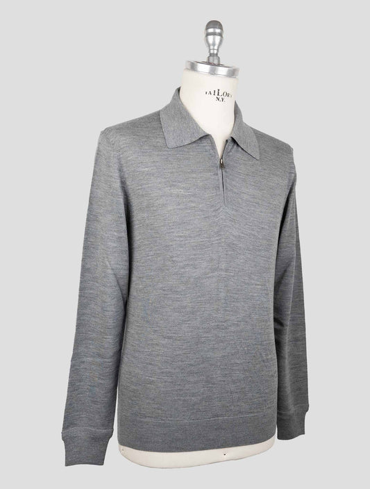 Isaia Gray Wool Sweater Polo Half Zip
