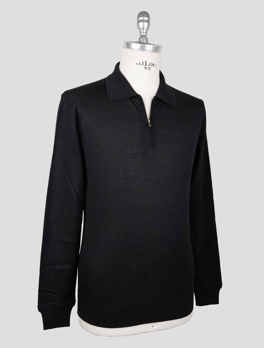Isaia Black Wool Sweater Polo Half Zip
