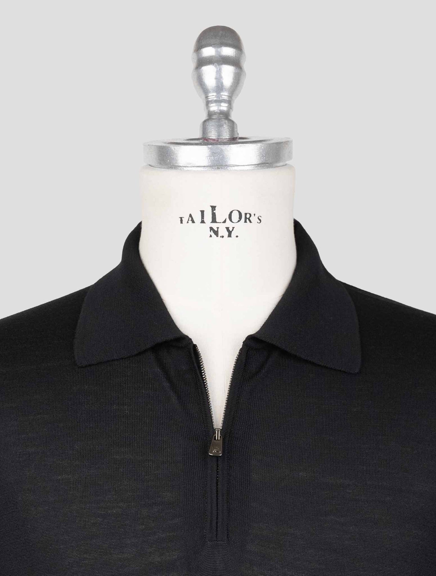 Isaia Black Wool Sweater Polo Half Zip