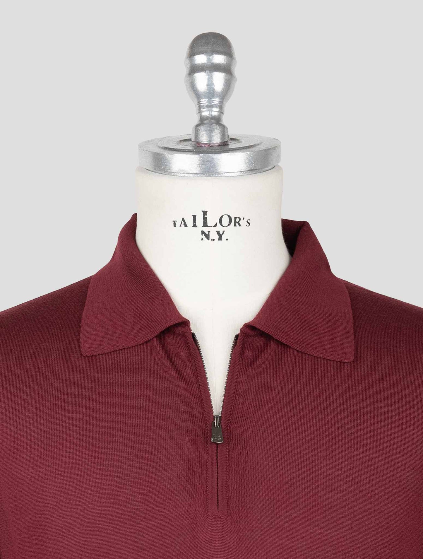 Isaia Burgundy Wool Sweater Polo Half Zip