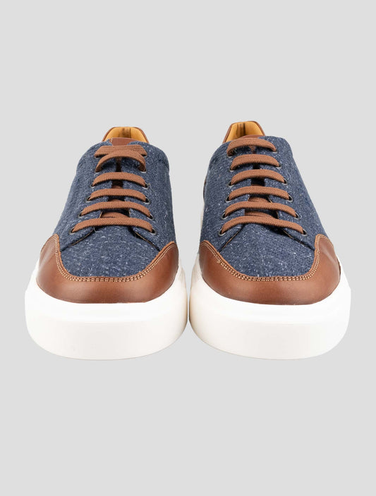 Kiton Blue Cashmere Virgin Wool Silk Linen Sneakers