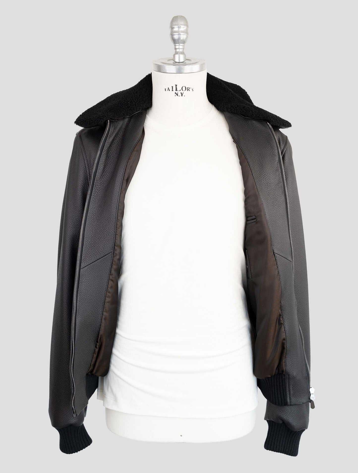 Cesare Attolini Black Leather Coat