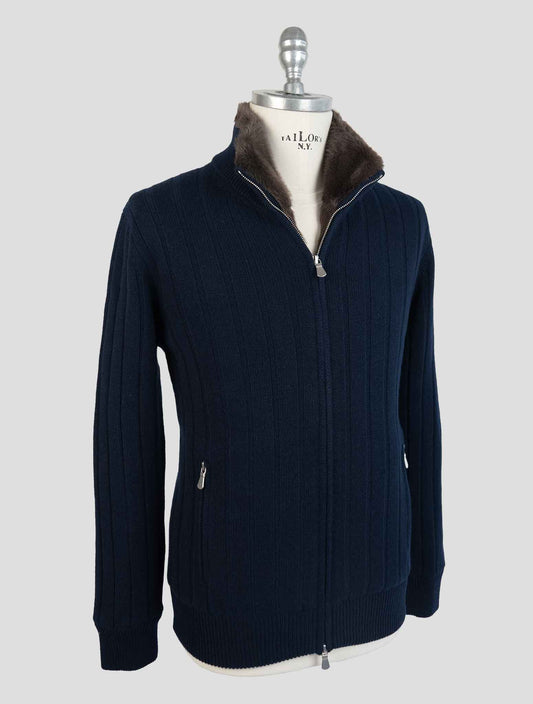 Barba Napoli Blue Cashmere With Fur Coat