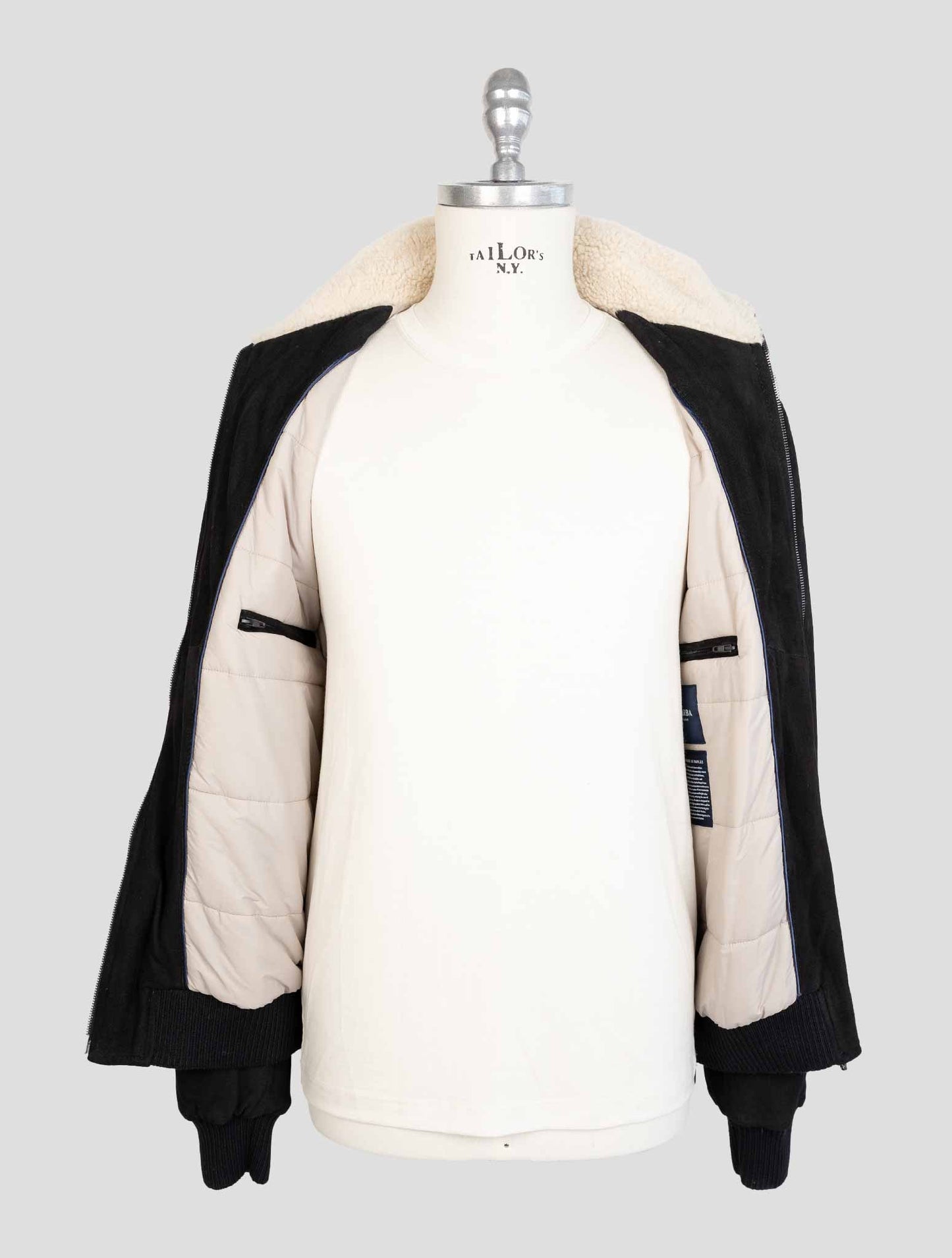 Barba Napoli Black Leather Suede Coat