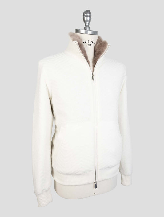 Svevo White Cashmere Fur Cashmere Sweater Coat