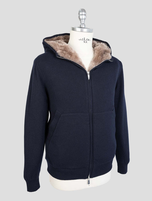 Svevo Blue Cashmere Fur Cashmere Sweater Coat