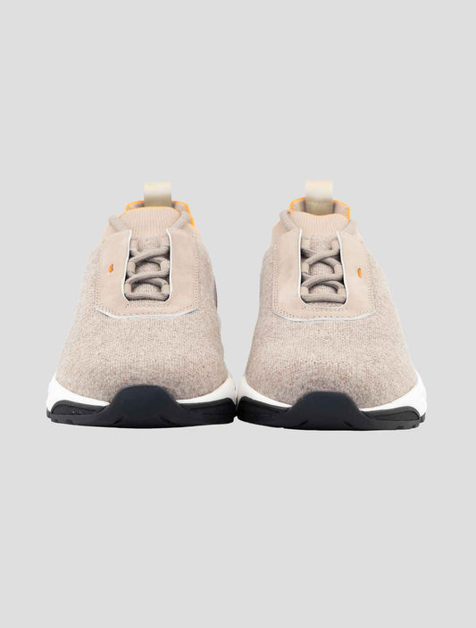 Santoni Brown Wool Leather Nabuck Leather Sneakers