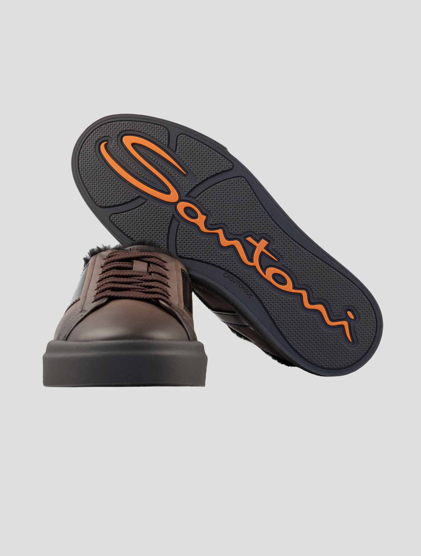 Santoni Brown Leather Sheep Sneakers