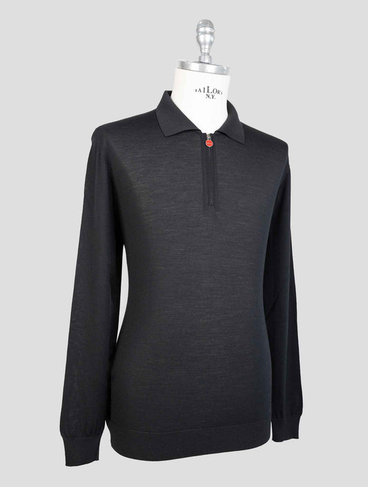 Kiton Black Wool 14 Micron Sweater Hal Zip