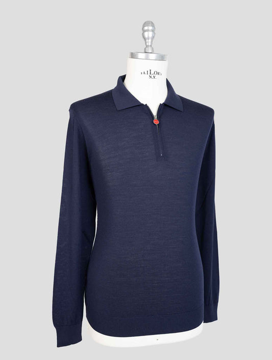 Kiton Dark Blue Wool 14 Micron Sweater Hal Zip