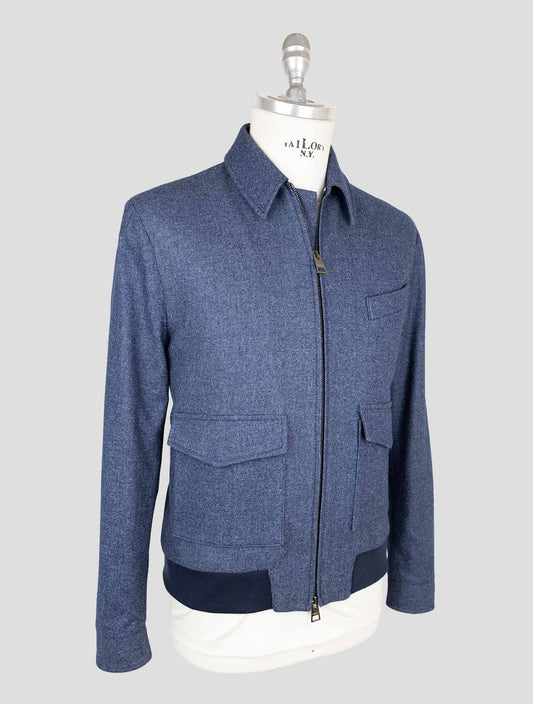 Luigi Borelli Blue Virgin Wool Cotton Cashmere Coat