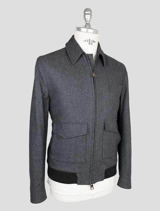 Luigi Borelli Dark Gray Virgin Wool Cotton Cashmere Coat