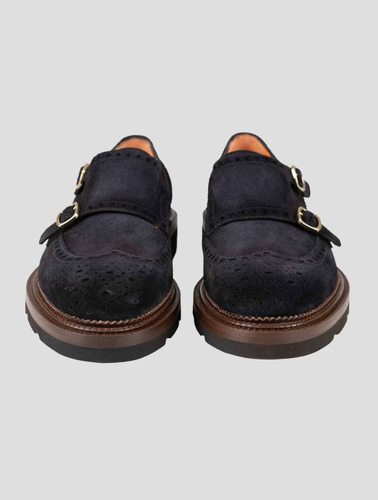 Santoni Blue Leather Suede Dress Shoes