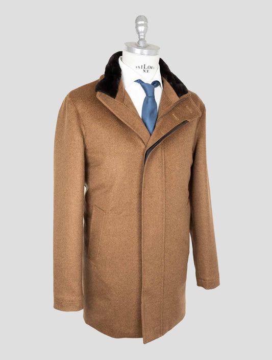 Cesare Attolini Brown Cashmere Weasel Fur Collar Overcoat
