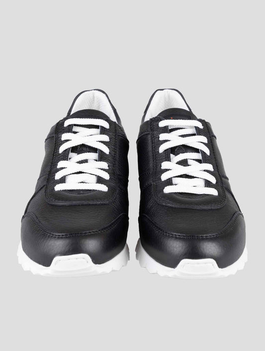 Kiton Black Leather Deerskin Sneakers