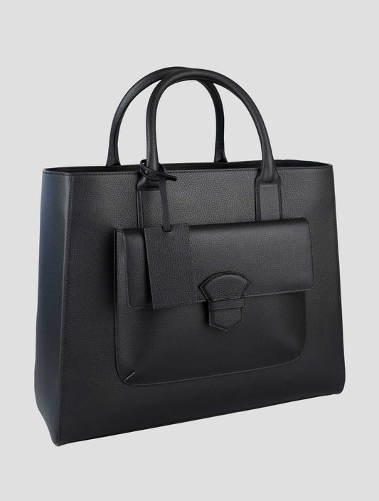 Isaia Black Leather Tote Bag