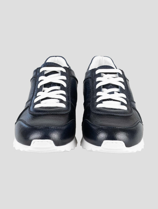 Kiton Dark Blue Leather Deer Sneakers