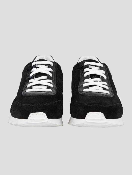 Kiton Black Leather Suede and Leather Crocodyle Sneakers