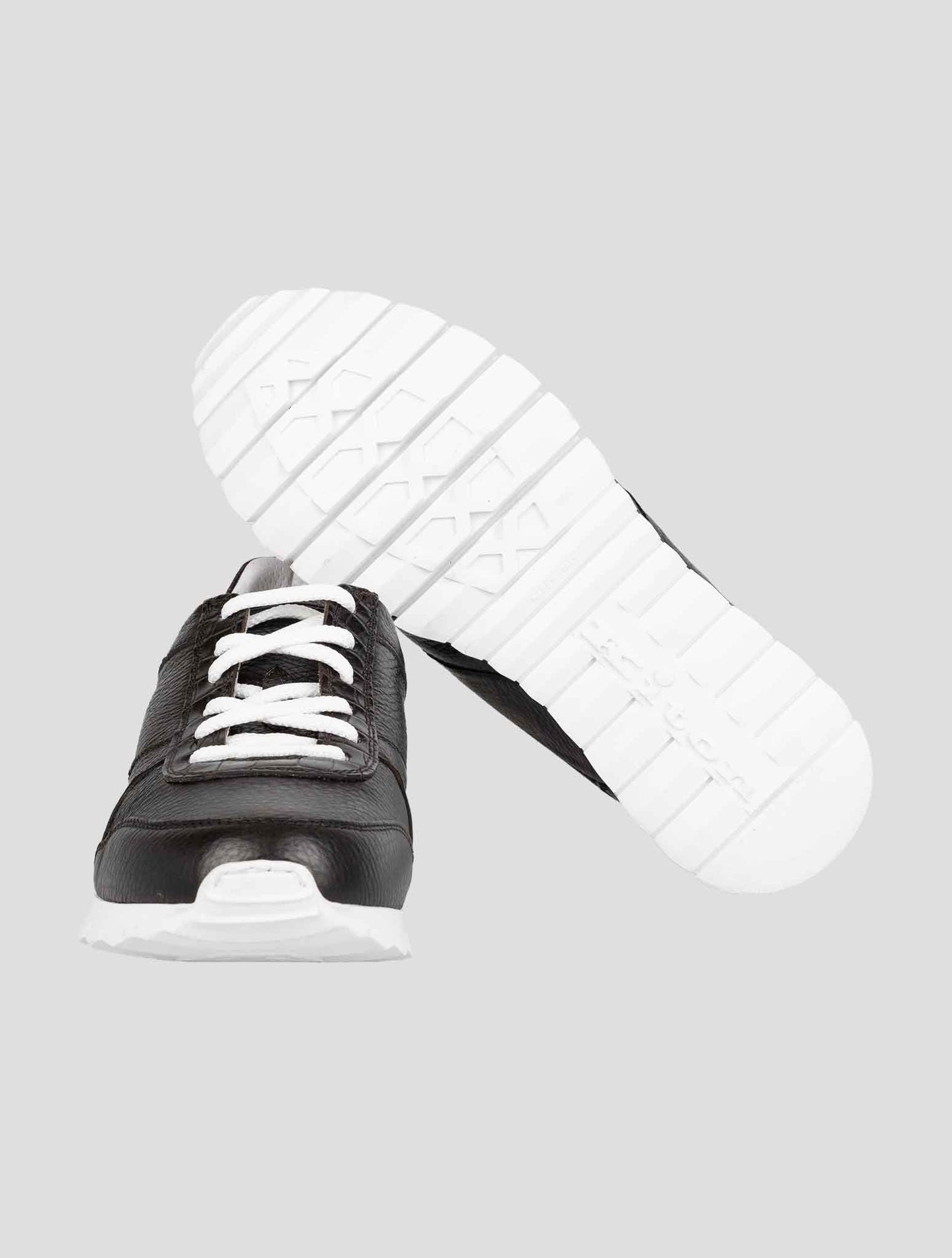 Kiton Black Leather And Leather Crocodyle Sneakers