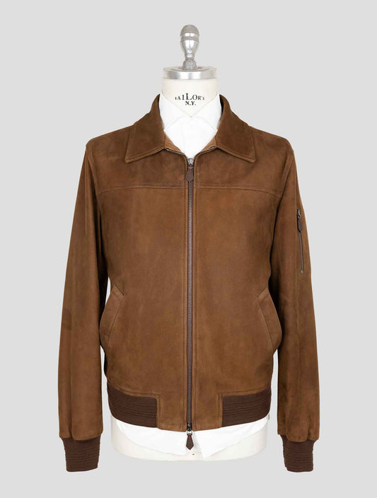 Isaia Brown Leather Suede Coat