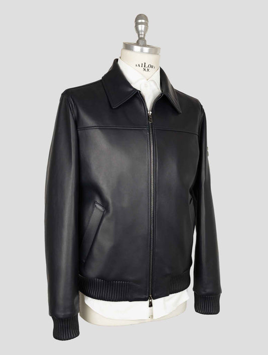 Isaia Blue Leather Coat