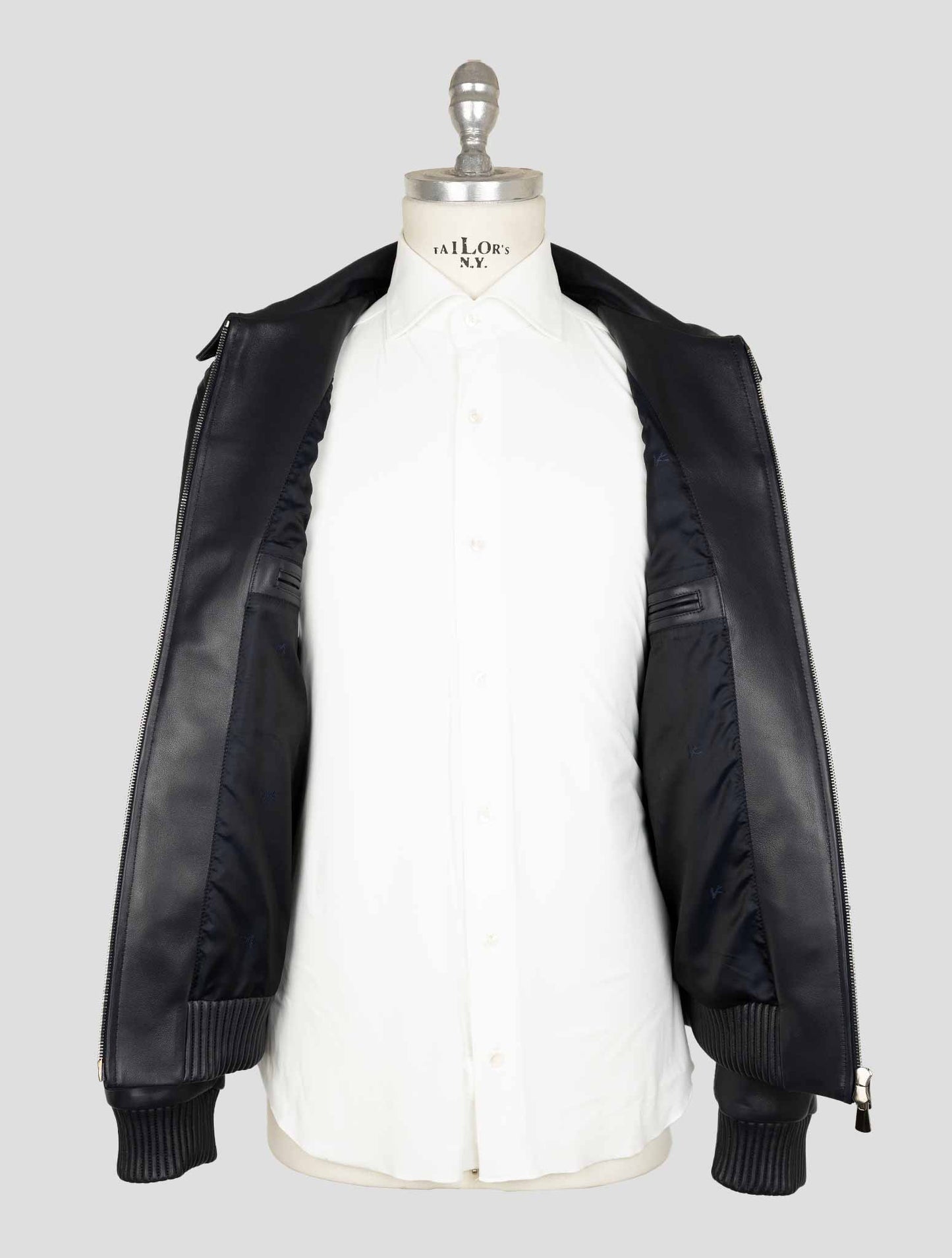 Isaia Blue Leather Coat