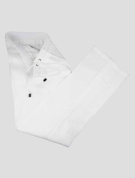 Isaia White Linen Wide Pants