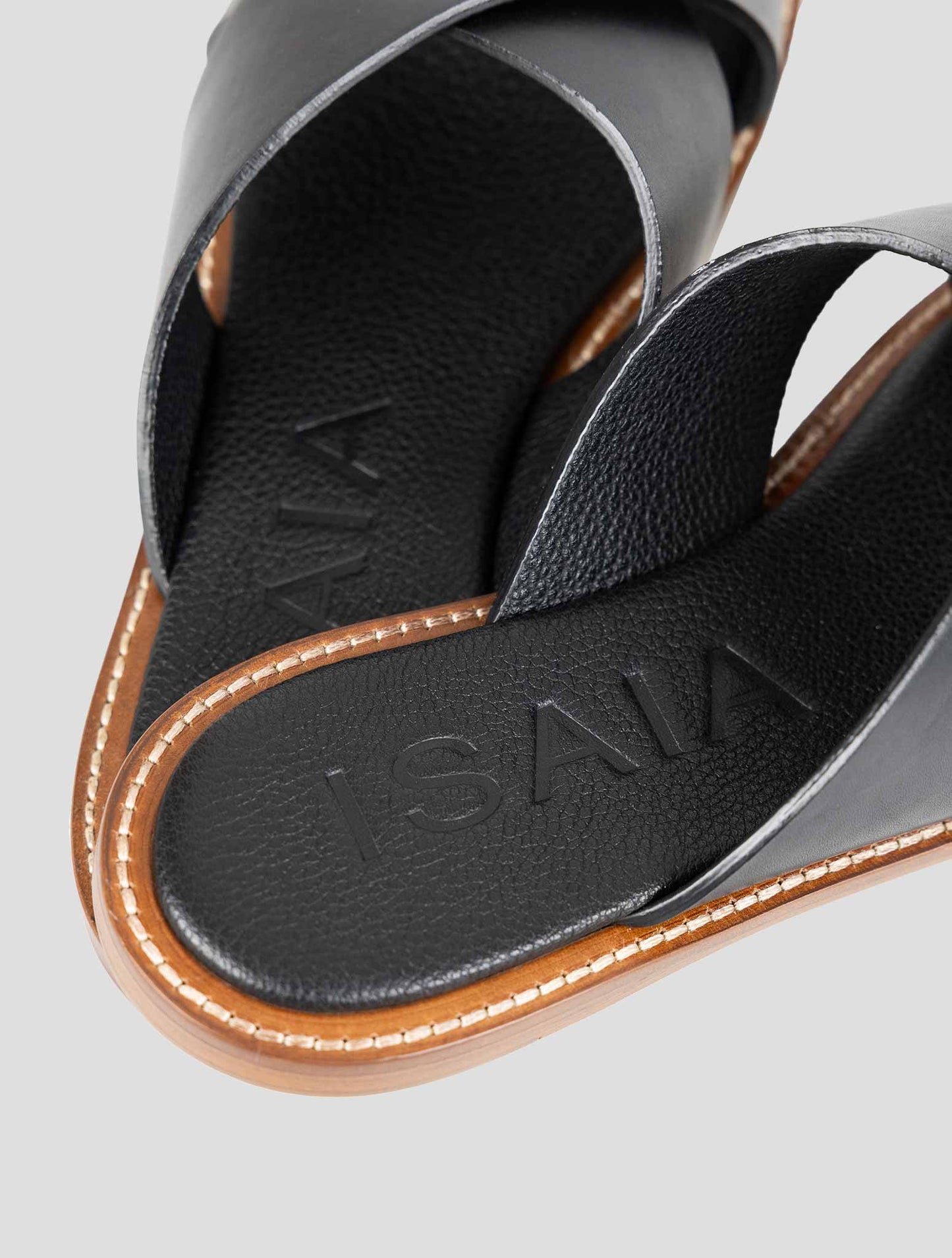 Isaia Black Leather Sandals
